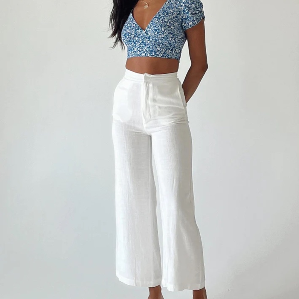 SIMONA LINEN WHITE PANTS SZ 8